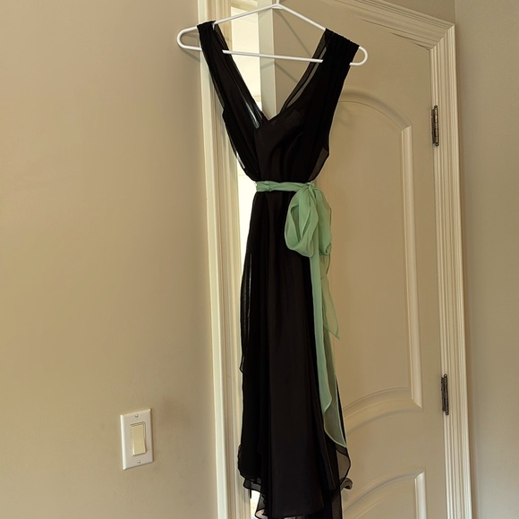 Black Sheer Lined Dress with Mint Green Belt for Sale! - Picture 1 of 5